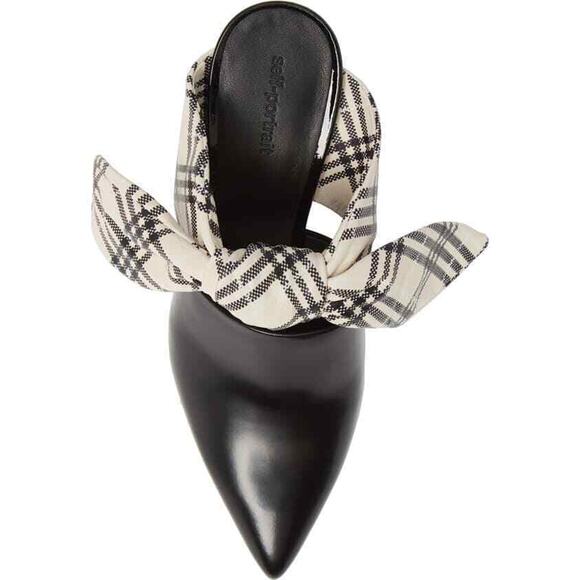 Self Portrait Lily Mules Block Heel Bow Black Leather Sz 9.5 NIB $460 - Picture 4 of 12
